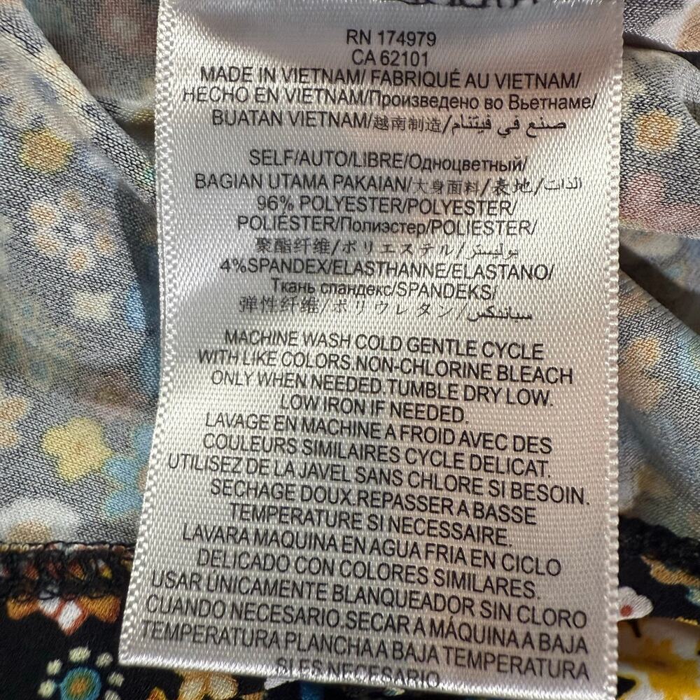 BCBG Generation Black Multicolor Floral Print Short Sleeve A-Line Flowy Dress L - Picture 6 of 7